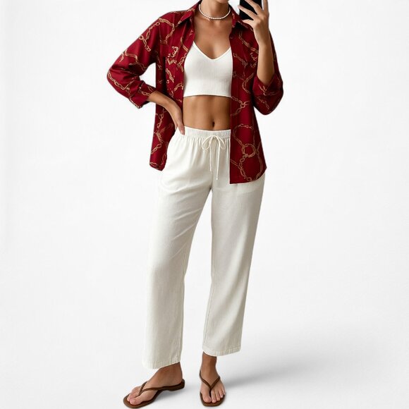 Vintage Y2K Croft & Barrow Printed Burgundy Red Button Down Shirt Top Size S - Picture 2 of 5